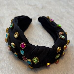 Embellished Black Headband with Multicolor Gems
